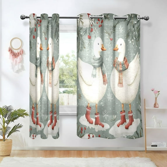 Yayeee Window Curtains Set of 2 for Living Room Light Filtering 63"x42", Winter Goose Scarves