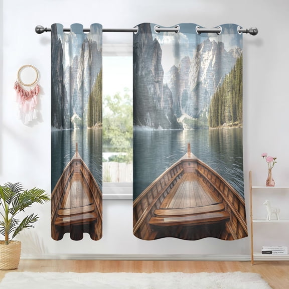 Yayeee Window Curtains Set of 2 for Living Room Light Filtering 63"x42", Wooden Boat
