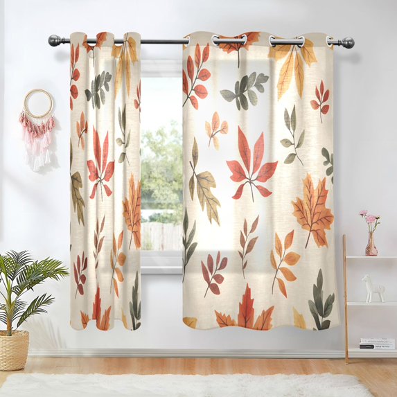 Yayeee Window Curtains Set of 2 for Living Room Light Filtering 63"x42", Yellow Autumn Leaves