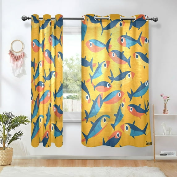 Yayeee Window Curtains Set of 2 for Living Room Light Filtering 63"x42", Yellow Sardines Pattern