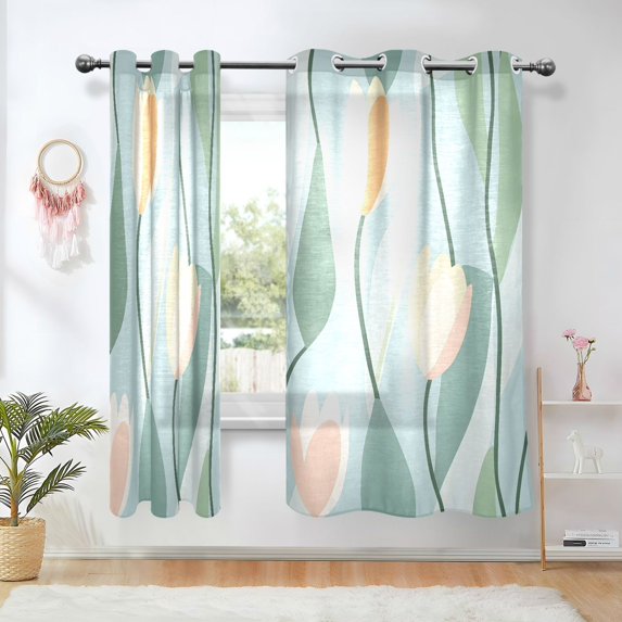 Yayeee Window Curtains Light Filtering 63"x52" Grommet Panel Pair Home Living Room Decor, Abstract Tulips Pattern