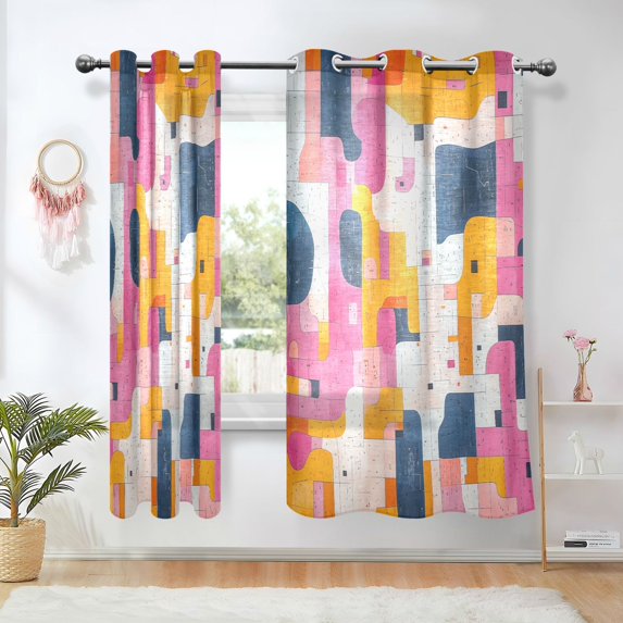 Yayeee Window Curtains Light Filtering 63"x52" Grommet Panel Pair Home Living Room Decor, Art Geometric