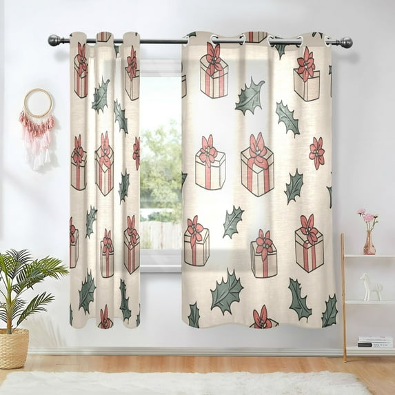 Yayeee Window Curtains Set of 2 for Living Room Light Filtering 63"x52", Beige Christmas Gift Pattern