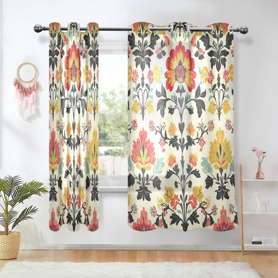 Yayeee Window Curtains Light Filtering 63"x52" Grommet Panel Pair Home Living Room Decor, Beige Floral