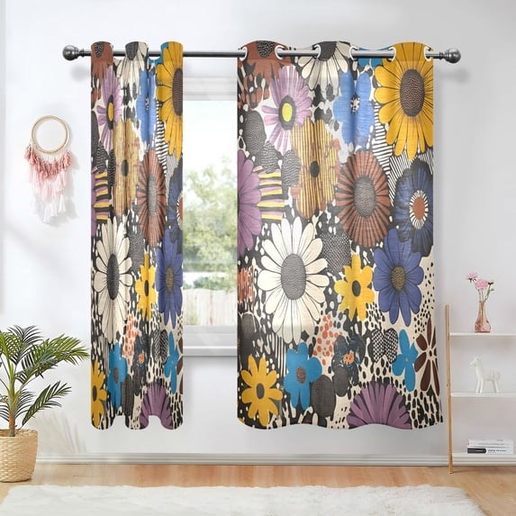 Yayeee Window Curtains Set of 2 for Living Room Light Filtering 63"x52", Beige Flowers