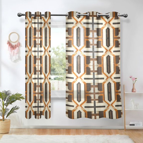 Yayeee Window Curtains Light Filtering 63"x52" Grommet Panel Pair Home Living Room Decor, Beige Geometric