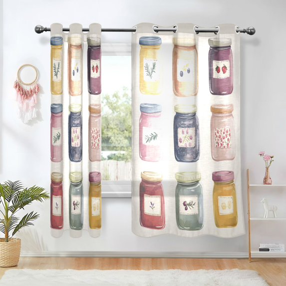 Yayeee Window Curtains Light Filtering 63"x52" Grommet Panel Pair Home Living Room Decor, Beige Jam Jars