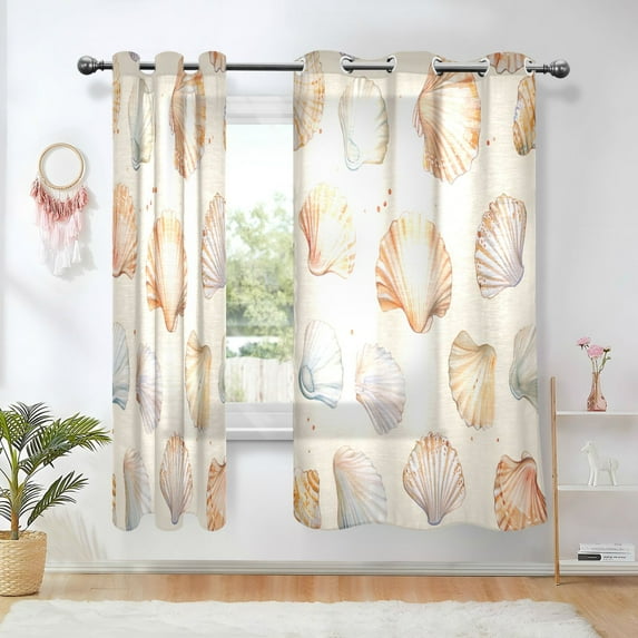 Yayeee Window Curtains Set of 2 for Living Room Light Filtering 63"x52", Beige Seashell