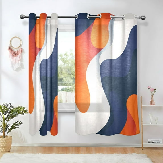 Yayeee Window Curtains Set of 2 for Living Room Light Filtering 63"x52", Blue Abstract Wavy