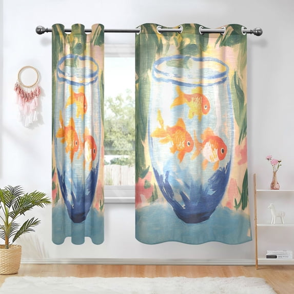 Yayeee Window Curtains Light Filtering 63"x52" Grommet Panel Pair Home Living Room Decor, Blue Goldfish Bowl