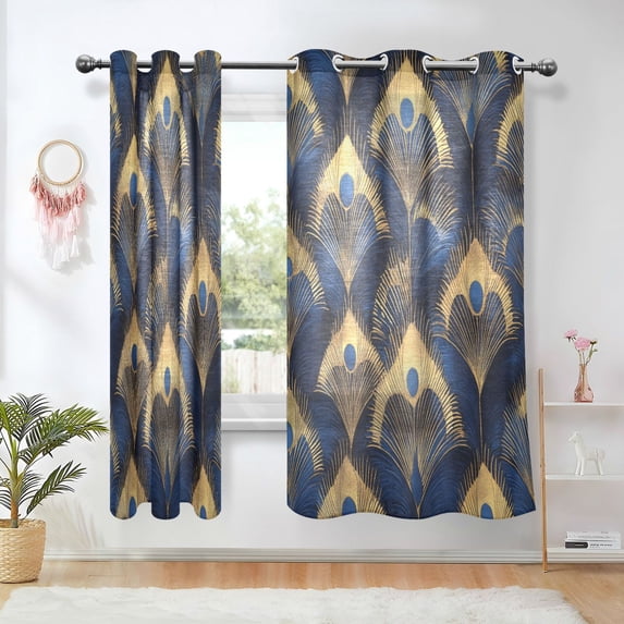 Yayeee Window Curtains Set of 2 for Living Room Light Filtering 63"x52", Blue Peacock Feathers Pattern