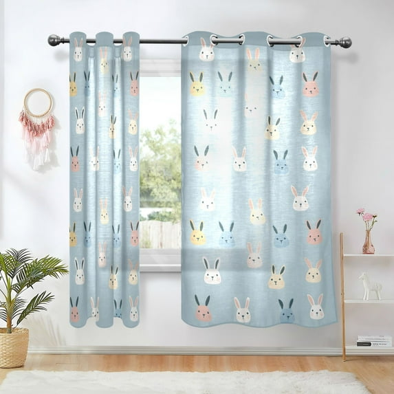 Yayeee Window Curtains Set of 2 for Living Room Light Filtering 63"x52", Blue Rabbits