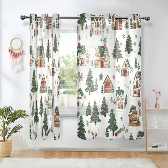 Yayeee Window Curtains Set of 2 for Living Room Light Filtering 63"x52", Brown Christmas House