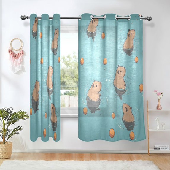 Yayeee Window Curtains Set of 2 for Living Room Light Filtering 63"x52", Cartoon Capybaras
