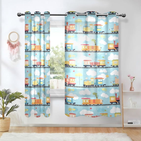 Yayeee Window Curtains Light Filtering 63"x52" Grommet Panel Pair Home Living Room Decor, Cartoon Train Pattern