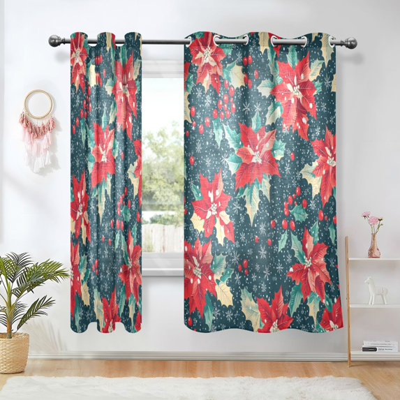 Yayeee Window Curtains Set of 2 for Living Room Light Filtering 63"x52", Christmas Themed Leaves