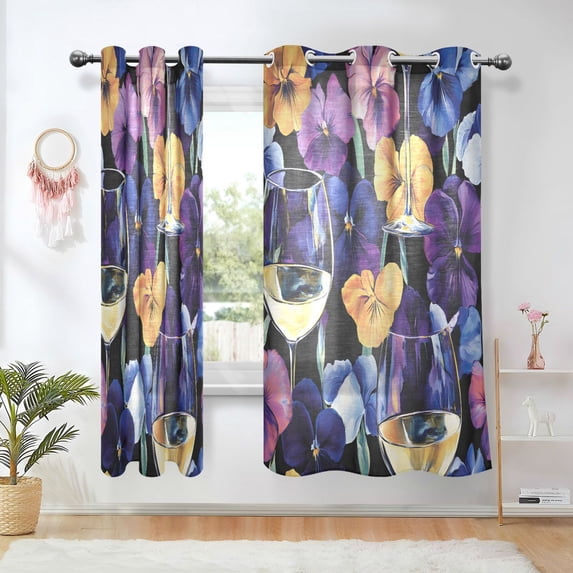 Yayeee Window Curtains Light Filtering 63"x52" Grommet Panel Pair Home Living Room Decor, Colored Flowers Champagne Pattern