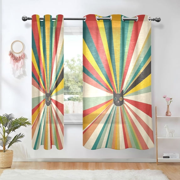 Yayeee Window Curtains Light Filtering 63"x52" Grommet Panel Pair Home Living Room Decor, Colorful Cat