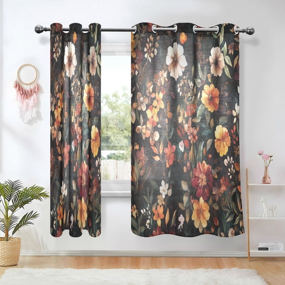 Yayeee Window Curtains Set of 2 for Living Room Light Filtering 63"x52", Colorful Flower