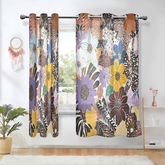 Yayeee Window Curtains Set of 2 for Living Room Light Filtering 63"x52", Colorful Flowers