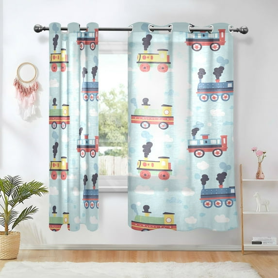 Yayeee Window Curtains Set of 2 for Living Room Light Filtering 63"x52", Colorful Trains