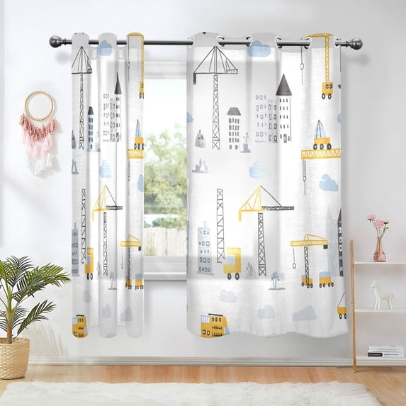 Yayeee Window Curtains Set of 2 for Living Room Light Filtering 63"x52", Construction Ladder Truck