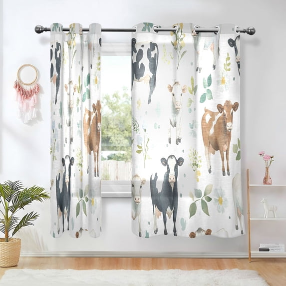 Yayeee Window Curtains Set of 2 for Living Room Light Filtering 63"x52", Cow Pattern