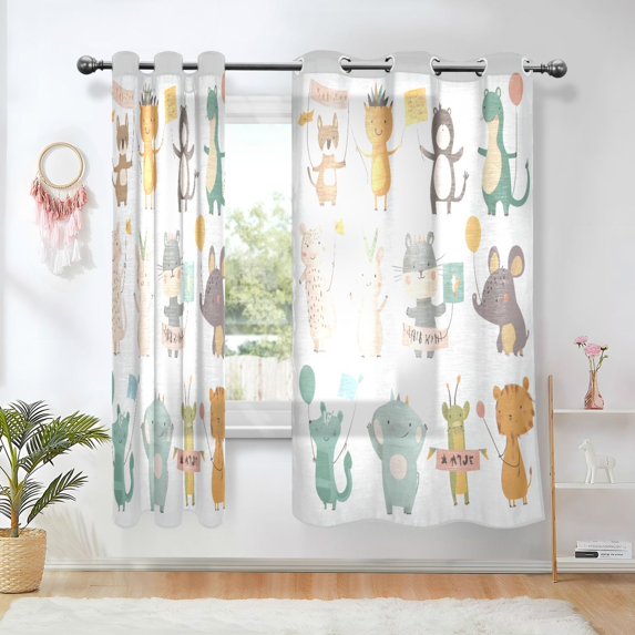 Yayeee Window Curtains Light Filtering 63"x52" Grommet Panel Pair Home Living Room Decor, Cute Animal