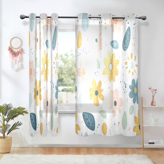 Yayeee Window Curtains Light Filtering 63"x52" Grommet Panel Pair Home Living Room Decor, Cute Floral
