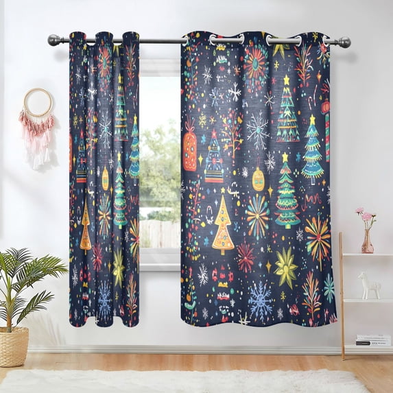 Yayeee Window Curtains Light Filtering 63"x52" Grommet Panel Pair Home Living Room Decor, Dark Blue Christmas