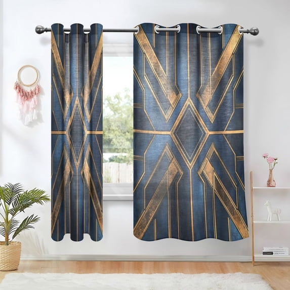 Yayeee Window Curtains Light Filtering 63"x52" Grommet Panel Pair Home Living Room Decor, Elegant Geometric Pattern