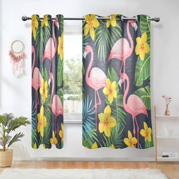 Yayeee Window Curtains Set of 2 for Living Room Light Filtering 63"x52", Flamingo Pattern