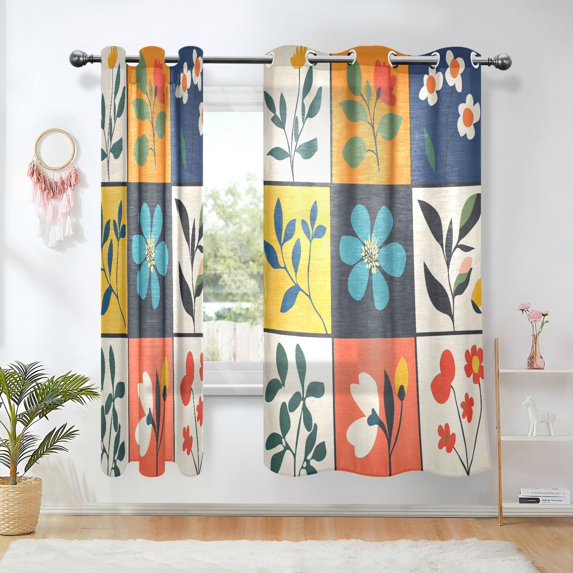 Yayeee Window Curtains Light Filtering 63"x52" Grommet Panel Pair Home Living Room Decor, Floral Patterns