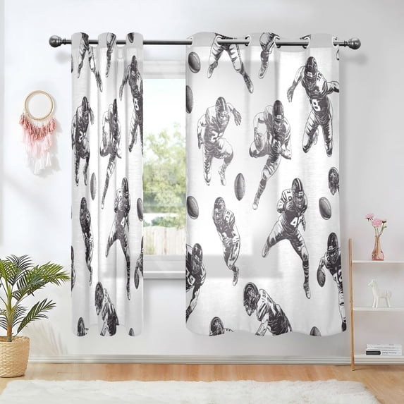 Yayeee Window Curtains Light Filtering 63"x52" Grommet Panel Pair Home Living Room Decor, Football Player Pattern