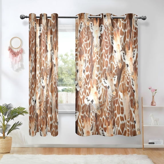 Yayeee Window Curtains Set of 2 for Living Room Light Filtering 63"x52", Giraffe Head Pattern