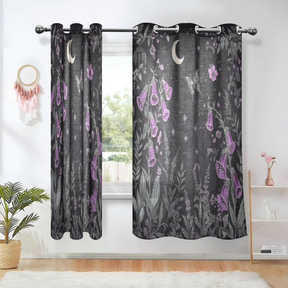 Yayeee Window Curtains Light Filtering 63"x52" Grommet Panel Pair Home Living Room Decor, Gothic Floral Print