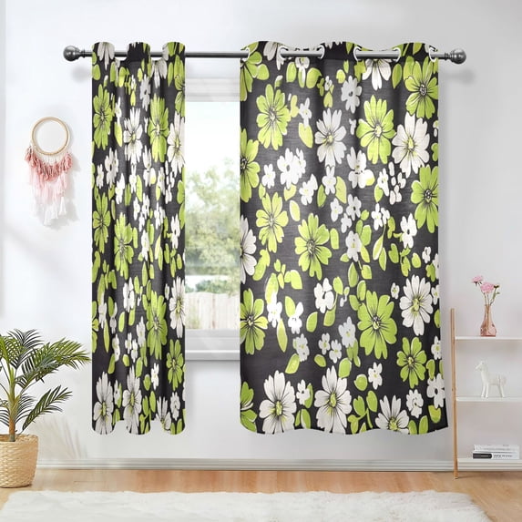 Yayeee Window Curtains Light Filtering 63"x52" Grommet Panel Pair Home Living Room Decor, Green Flower Pattern