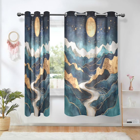 Yayeee Window Curtains Set of 2 for Living Room Light Filtering 63"x52", Green Mountains