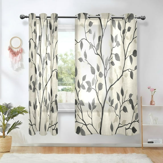 Yayeee Window Curtains Set of 2 for Living Room Light Filtering 63"x52", Leaves Pattern