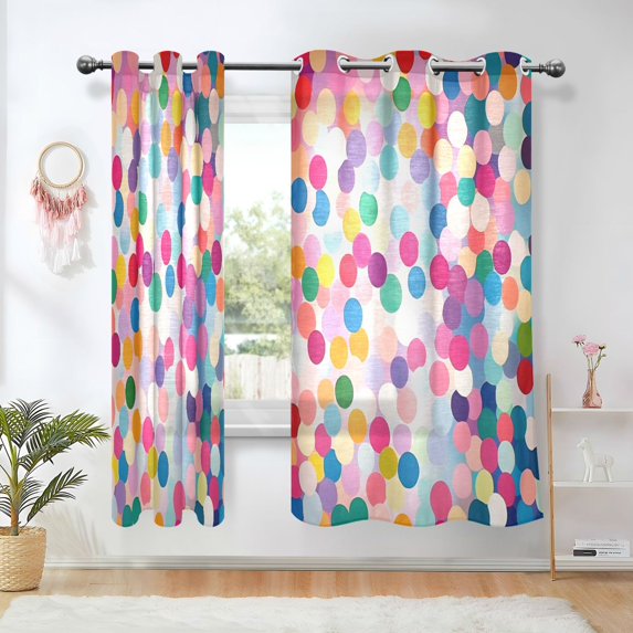 Yayeee Window Curtains Light Filtering 63"x52" Grommet Panel Pair Home Living Room Decor, Light Colorful Circles