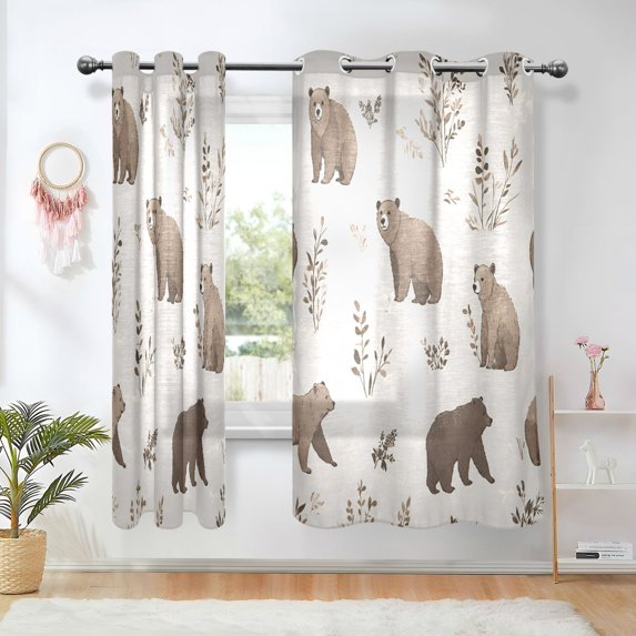 Yayeee Window Curtains Set of 2 for Living Room Light Filtering 63"x52", Light Gray Bears