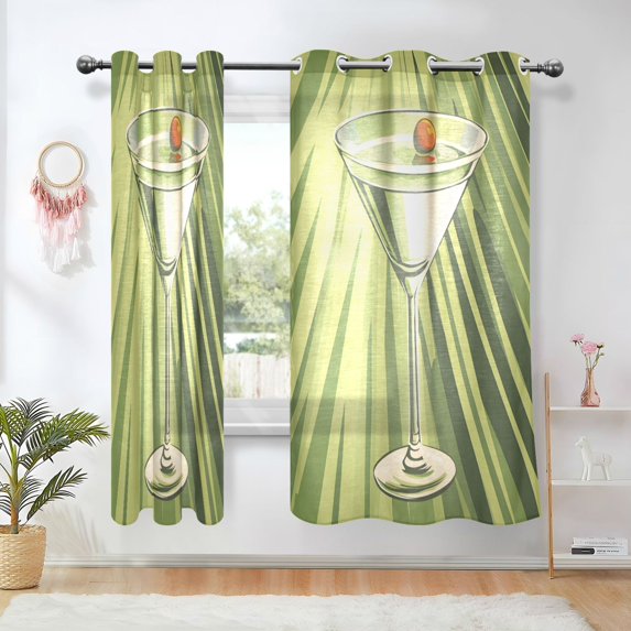 Yayeee Window Curtains Set of 2 for Living Room Light Filtering 63"x52", Light Green Martini