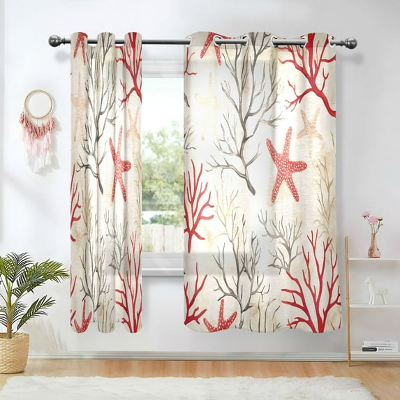 Yayeee Window Curtains Set of 2 for Living Room Light Filtering 63"x52", Light Starfish