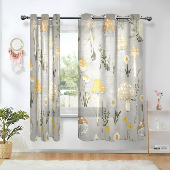 Yayeee Window Curtains Set of 2 for Living Room Light Filtering 63"x52", Mushrooms Pattern