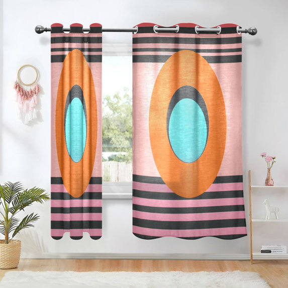 Yayeee Window Curtains Set of 2 for Living Room Light Filtering 63"x52", Orange Circle