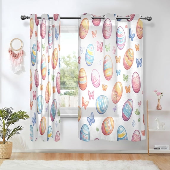 Yayeee Window Curtains Light Filtering 63"x52" Grommet Panel Pair Home Living Room Decor, Pastel Easter Pattern