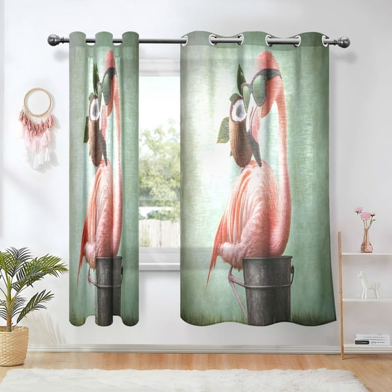 Yayeee Window Curtains Light Filtering 63"x52" Grommet Panel Pair Home Living Room Decor, Pink Flamingo Coconut
