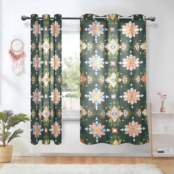Yayeee Window Curtains Light Filtering 63"x52" Grommet Panel Pair Home Living Room Decor, Pink Geometric Flowers