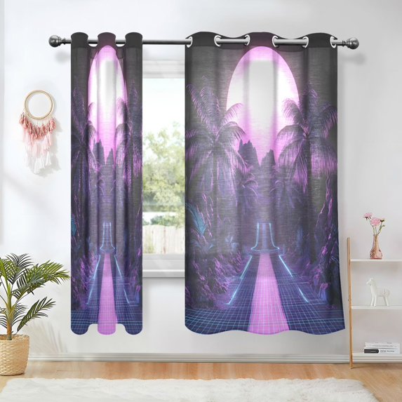 Yayeee Window Curtains Light Filtering 63"x52" Grommet Panel Pair Home Living Room Decor, Pink Road