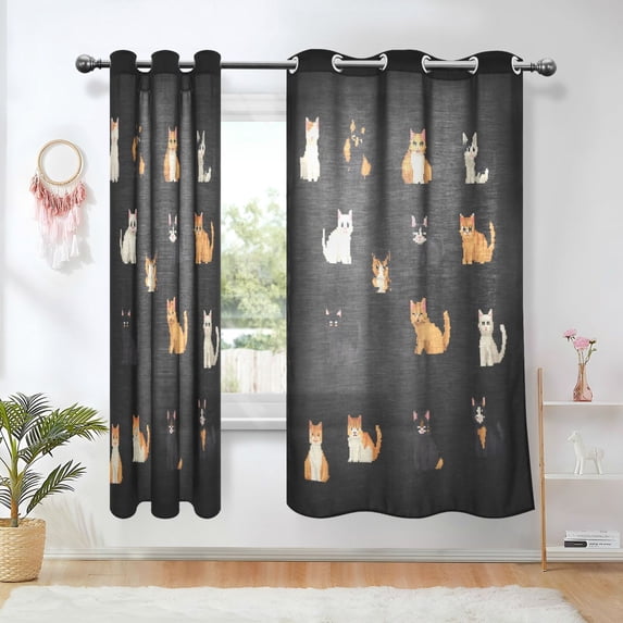 Yayeee Window Curtains Light Filtering 63"x52" Grommet Panel Pair Home Living Room Decor, Pixel Cat